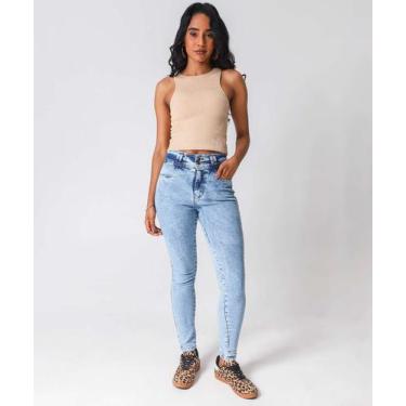 Imagem de Calça Jeans Skinny Feminina Marmorizada Azul-01003 - VIZZY JEANS, 42, 