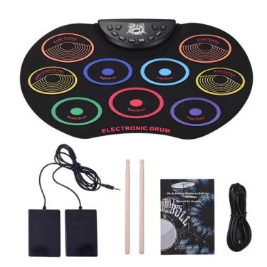 Imagem de Bateria Eletrônica Compacta Dobrável Com 9 Pads De Silicone, USB, Alim