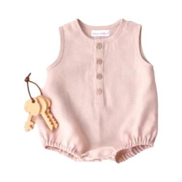 Imagem de Macacão De Linho E Algodão Para Bebês Meninos E Meninas, Sem Mangas, M