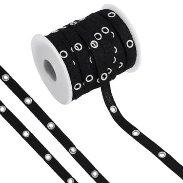 Imagem de BENECREAT Fita ilhó preta de 20 metros, fitas de sarja com acabamento de 0,9 cm de largura, fitas de ilhó de algodão para fazer espartilhos, decoração de roupas e decoração de casa DIY