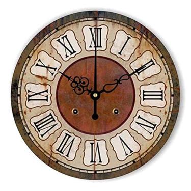 Imagem de U5GAAALPPQ9 Relógio de parede estilo retrô antigo vintage mudo grande relógio de parede chique gasto decoração de casa sala de estar 16 polegadas / 40 cm