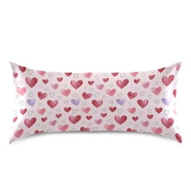 Imagem de Wassud Corações Dia dos Namorados Fronha de cetim para cabelo e pele fronhas de seda lisa king size respiráveis fronhas com fecho de envelope