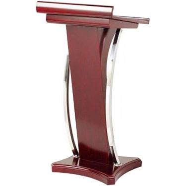 Imagem de ZDJZMGZ Suporte de pódio para palestrante, madeira pódio de madeira, aço inoxidável, simples, moderno, mesa de consulta para restaurante de casamento,