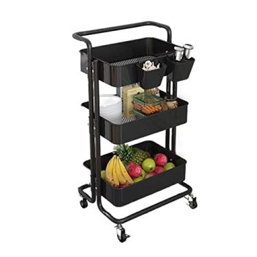 Imagem de U5GAAALPPQ9 Carrinho utilitário multifuncional de 3 camadas com divisórias de cesta rack de carrinho de armazenamento de cozinha carrinho de lanche móvel prateleiras de cozinha (cor: caneca) (preto)