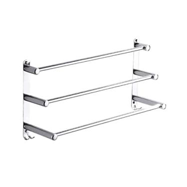 Imagem de Toalheiro barra de toalha de parede toalheiro moderno simples 3 bar suporte de toalha com ganchos 304 aço inoxidável 304 toalha de banheiro prateleira suporte de toalha (tamanho: 70 cm) (cor única 80