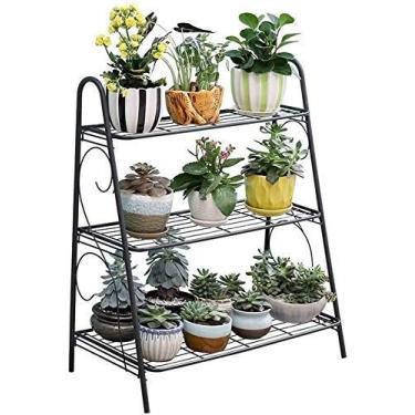 Imagem de U5GAAALPPQ9 Suporte de flor Suporte de vaso de plantas de metal 3 camadas prateleira multifuncional escada prateleira de vaso de flores prateleiras de armazenamento