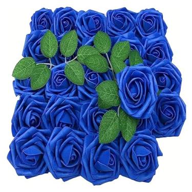 Imagem de Decoração de casa 25 peças flores artificiais, flores falsas rosas com haste para buquês de casamento faça você mesmo, peças centrais, arranjos, decorações de casa, flores artificiais (azul profundo)