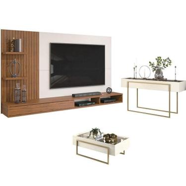 Imagem de Painel Para Bento Freijó Off White Com Aparador Para Sala Petri E Mesa De Centro Petri...