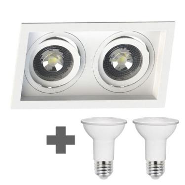 Imagem de Spot Duplo Embutir Quadrado Recuado Par20 Branco + Led Stella 5,5w 300
