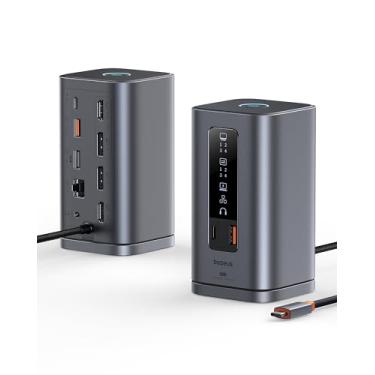 Imagem de Baseus Estação de ancoragem Spacemate Series 11 em 1, 3 monitores com 2 HDMI 1 DP 4K a 60Hz, 3 USB-A/C 10 Gbps, Ethernet de 1 Gbps, 100 W PD, compatível com laptop