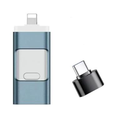 Imagem de Flash Drive de 512 GB para iPhone, destinado a celular, tablet, Android, telefone e computadores, bastão de foto 4 em 1, disco rígido externo para armazenamento de backup de telefone, cinza