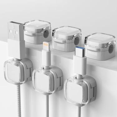 Imagem de Pacote com 6 clipes magnéticos para cabos, gerenciamento de cabo ajustável, organizador de fios adesivos para casa, escritório, telefone, PC, parede, mesa de cabeceira, aparelho (branco)