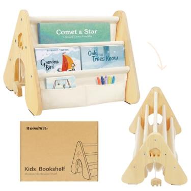 Imagem de wooshwa Estante infantil de madeira com dupla face, prateleira de livros Montessori para crianças, suporte de 4 camadas para berçário de bebê, sala de jogos, quarto de sala de aula (bege)
