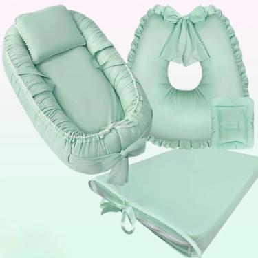 Imagem de Kit 3 Peças - Ninho Redutor para Bebê, Almofada de Amamentar e Trocador com Capa Plástica Impermeável (ERVA DOCE)
