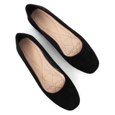 Imagem de Stunner Sapatilhas Femininas Casuais Clássicas E Fofas, Sem Cadarço, Confortáveis, Bico Quadrado, Pretas, 43(10)