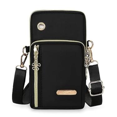 Imagem de Bolsa tiracolo feminina pequena para celular, carteira masculina com vários bolsos, alça de ombro de nylon com fivela ajustável, Preto, Small