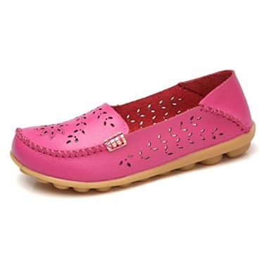 Imagem de VenusCelia Mocassim feminino natural confortável para caminhada, Rosa choque (recortado), 35