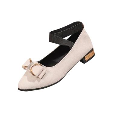 Imagem de Sandálias femininas modernas de salto baixo adornadas com detalhes de laço de strass, Bege, 38