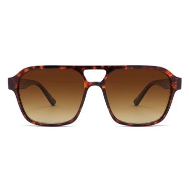 Imagem de HERJOUR Óculos de sol retrô moderno quadrado polarizado aviador feminino masculino anos 70 clássico vintage óculos de sol grandes AR82380, Tartaruga/marrom gradiente, M