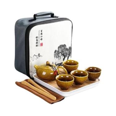 Imagem de Conjunto De Chá Kung Fu Cerâmico Portátil Com Bolsa De Viagem, 4 Copos