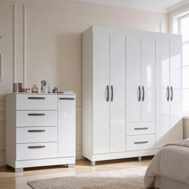 Imagem de Kit Guarda Roupa Atenas E Cômoda Poquema Branco