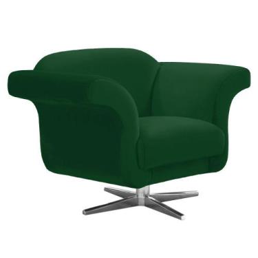 Imagem de Poltrona Decorativa Troia Suede Verde com Base Giratória em Aço Cromad