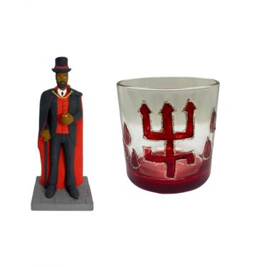 Imagem de Kit Escultura Exu Cartola 15 cm Resina + Copo Whisky