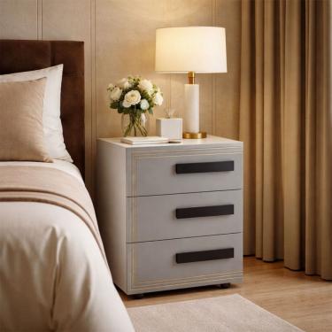 Imagem de Mesa de Cabeceira Valência 3 Gavetas Cinza/Branco - Politorno