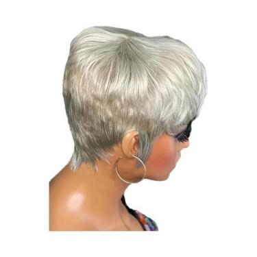 Imagem de Peruca Pixie Cinza Prateado 150% Densidade Cabelo Humano Remy Brasilei