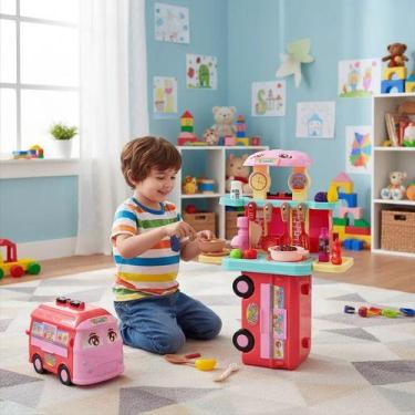 Imagem de Cozinha Infantil Menina 3x1 Completa Sai Água Com Acessorios Rosa-chic