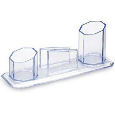 Imagem de Porta Lápis Organizador de Mesa com Porta Clips e Lembretes Cristal  M