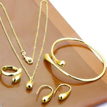 Imagem de Kit Conjunto Colar Brincos Pulseira Anel Gota Liga de Zinco - REIS ACE