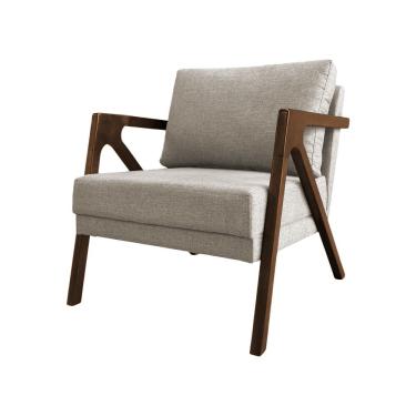 Imagem de Poltrona Mona Monique Luxo Linho Bege Base Madeira Maciça Mel Ideal Decor