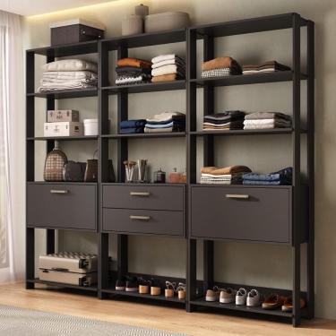 Imagem de Guarda-roupa Closet Modulado Texas 2 Portas 2 Gavetas 219cm Multimóveis Mp4793 Preto