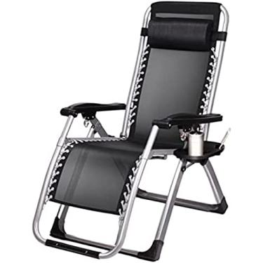 Imagem de Espreguiçadeiras ao ar livre Espreguiçadeiras Cadeiras de gravidade zero Cadeira espreguiçadeira ajustável com suporte para copos, preta, suporta mais de 440 libras/200 kg, cadeira de gravid
