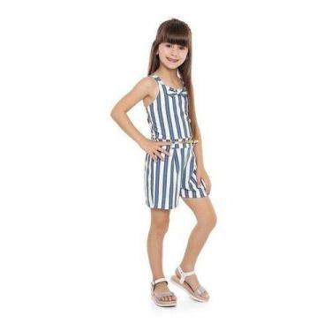 Imagem de Macacão Infantil Menina Listrado Com Cinto Tam 4 Ao 10 - anjo da mamãe