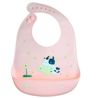 Imagem de Babador infantil Vaquinha Impermeável C/ Bolso pega migalhas Rosa - Ca