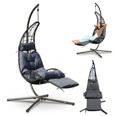 Imagem de Cadeira Balanço Espreguiçadeira Meia Lua Metal Reclinável Preto Leva Pro Pet