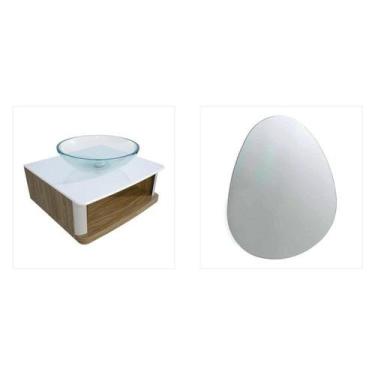 Imagem de Lavabo e Espelho Orgânico 35cm x 43cm Wood Marrom/Branco - Cris Metal