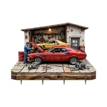 Imagem de Organizador De Chaves De Madeira 2D Com Tema De Reparo Automotivo, Gan