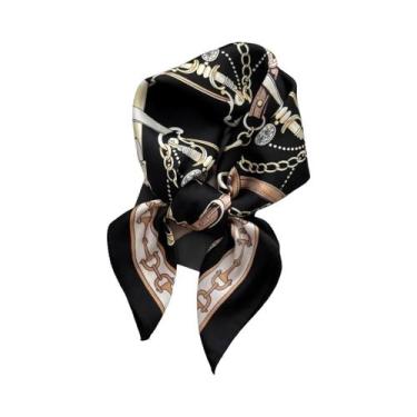 Imagem de Lenço Vintage De Cetim Fino Com Estampa Floral Para Mulheres, Versátil