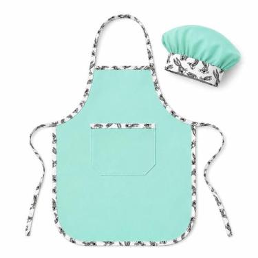 Imagem de Avental Mini Chef Infantil C/ Touca Escolar Oxford Verde Água - Full O
