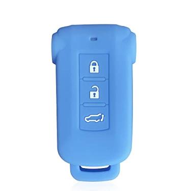 Imagem de WSWJDW Porta-chaves de sílica para controle remoto Capa de chave de carro Capa de chaveiro Anel de bolsa para chaves, adequado para Mitsubishi Outlander 2014 Pajero Delica, azul claro