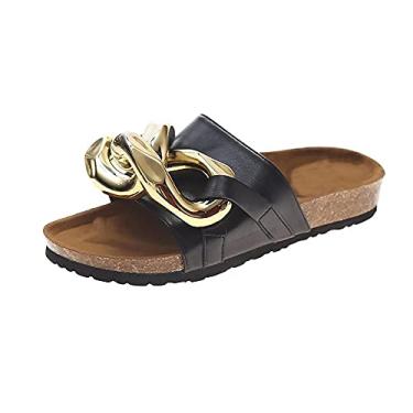 Imagem de Chinelos femininos, sandálias de cortiça, piscina de verão na praia, sandálias e chinelos, sapatos de caminhada confortáveis ​​antiderrapantes de fundo plano-Preto_38
