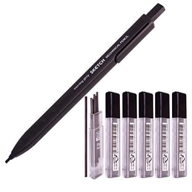 Imagem de Lápis mecânico para caneta com suporte de 1,8 mm para desenho de drapeado, esboço de arte/caligrafia/marcação (1,8 mm 2B chumbo 6 tubo-36 grafites) refil de grafite (corpo preto)