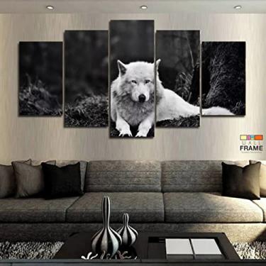 Imagem de Quadros Decorativos Lobo Branco 67x130mt em Tecido