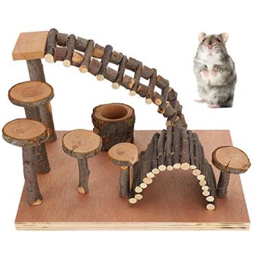 Imagem de 01 Parque de hamster, escadas de hamster, suprimentos para animais de estimação de madeira de maçã, estável para casa de esquilo para animais de estimação durável (grande, coluna de madeira de maçã)