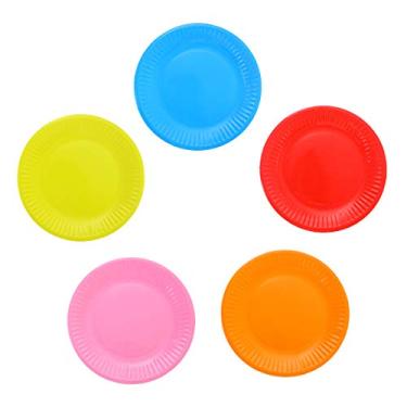 Imagem de Nuolux pratos de papel para sobremesa de bolo de aniversário, 15 cm, redondos descartáveis, cores sortidas, pacote com 50