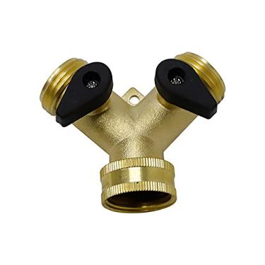 Imagem de C/H Torneira de latão de 2 vias, divisor de mangueira de jardim, conector de torneira bidirecional com ligar/desligar individual, conector de mangueira de latão divisor Y de 3/4" coletor de latão
