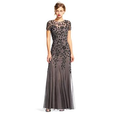 Imagem de Adrianna Papell Vestido feminino com contas florais, Grafite, 42